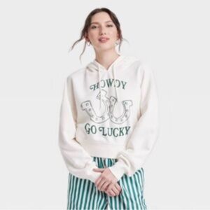 Grayson Threads Cream Hoodie in size M. Matching stripped bottoms in size XS.